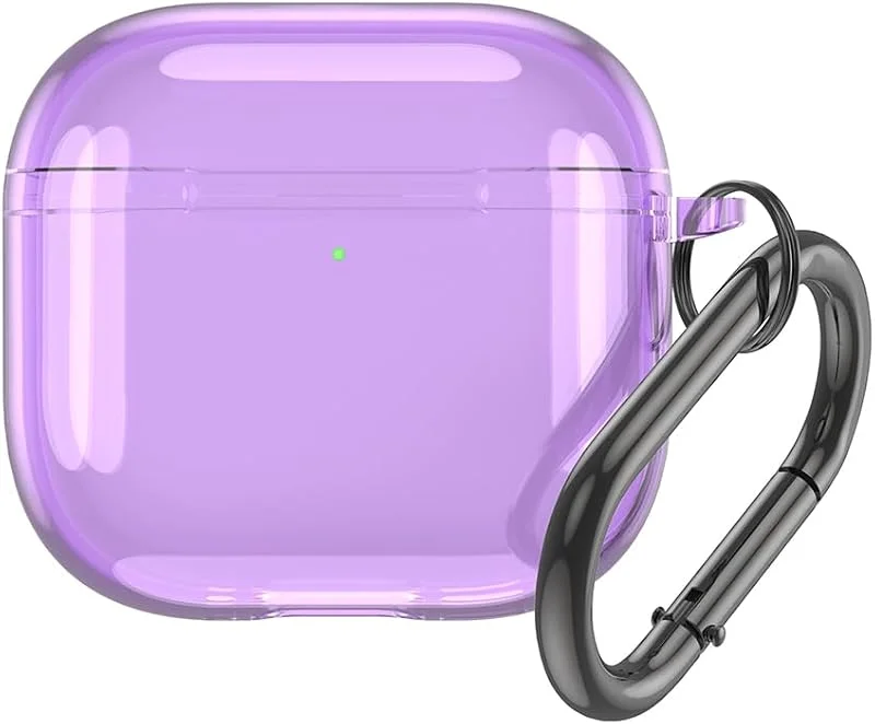 TRANSPARENT SKYDDSFALLSKOFNING TPU SUCKSUST TIRLESS EARPHERFOLL With Carabiner Clear Cover Case Anti-Fall för Apple Airpods 4 2024 Laddningsfodral (Transparent Purple) — Mobil och surfplatta