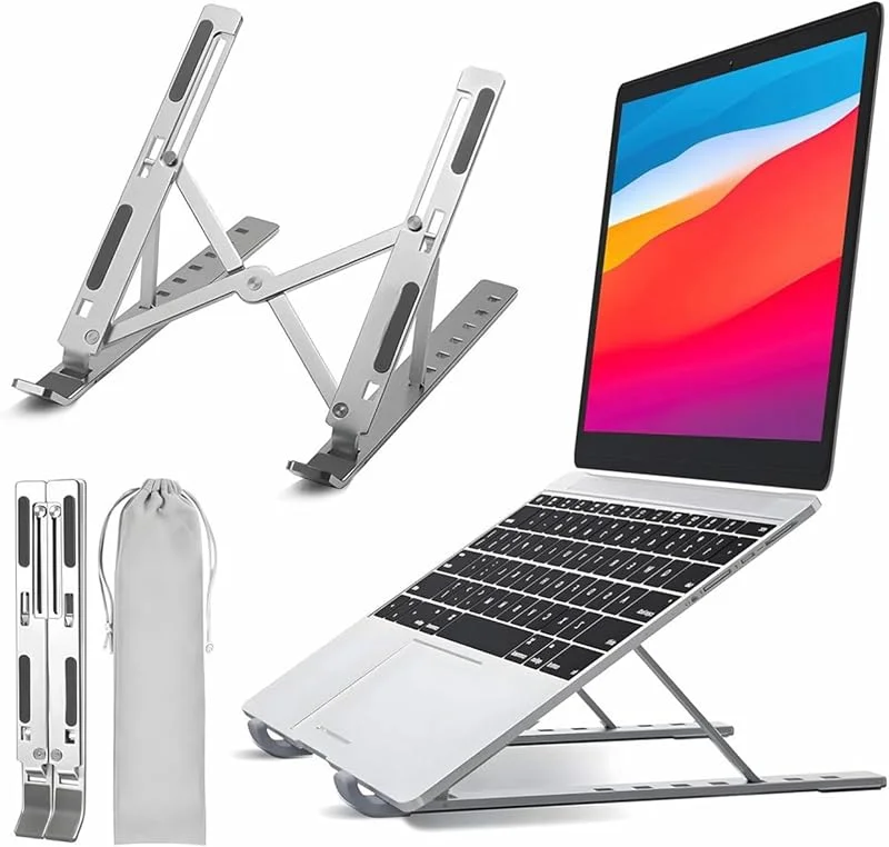 ivoler laptop stand - ergonomisk notebook stativ, gaming laptop ställ, bärbart laptop stativ hållare ventilerad för MacBook-dator, 6-fack justerbar höjd – silver — Datortillbehör