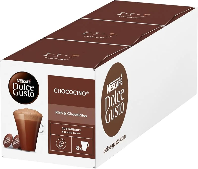 Nescafé Dolce Gusto Chococino (dryckeschoklad, finaste chokladsmak, krämig mjölk och choklad, från hållbar odling, blixtsnabb förberedelse) 3-pack (3 x 16 kapslar) — Kök & Hushåll