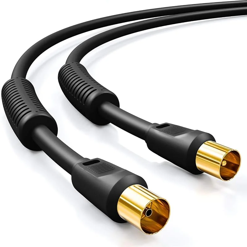 deleyCON 3, 0m TV Antennkabel (IEC-Kontakt till IEC-Koppling) Koaxial Kabel HDTV 4-Faldig Skärmning 2x Ferritkärna Mantelströmsfilter DVB-T DVB-T2 Radio DAB - Svart — TV och streaming