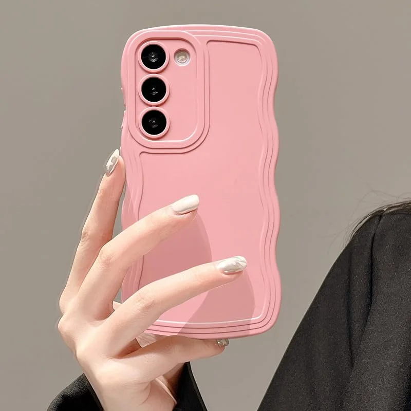 UEEBAI Fodral För Samsung Galaxy S22 5G, Wave Frame Slim Fit Stötsäker Telefon Stötfångarskydd Mjuk Ganska Lockig Wavy Fodral Anti-Scratch TPU-fodral Full Skydd - Rosa — Mobil och surfplatta