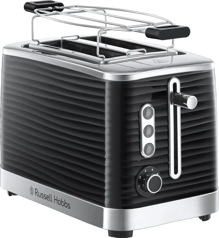 Russell Hobbs Brödrost med två skivor, Inklusive uppvärmningsgaller, 6 rostningsinställningar, Lyft & Titta-funktion, Inspire Svart, 24371-56 — Kök & Hushåll