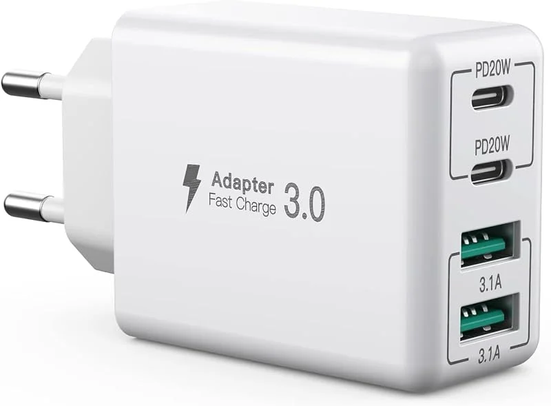 USB C-laddare, 40 W 4-port USB C-laddare block, snabbladdningsblock dubbel port PD+QC väggkontakt multiport typ C för iPhone 17, 16, 15, 14, 13, Pro Max, XS, XR, 8, 7, iPad, Samsung telefon, surfplatta — Mobil och surfplatta