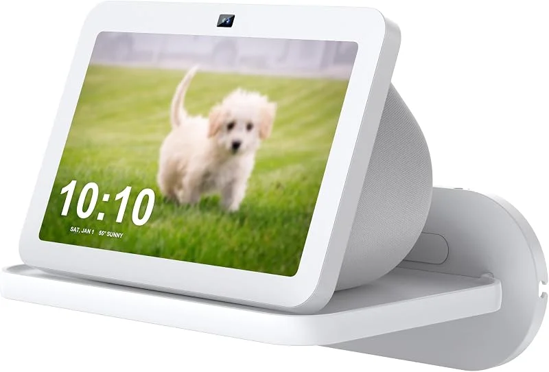 PlusAcc Väggfäste för Ech0 Show 8 (1, 2:a generationen) – hyllfäste för Google Nest Hub, Bose, JBL och andra smarta högtalare, platsbesparande lösning (vit) — Smarta hem