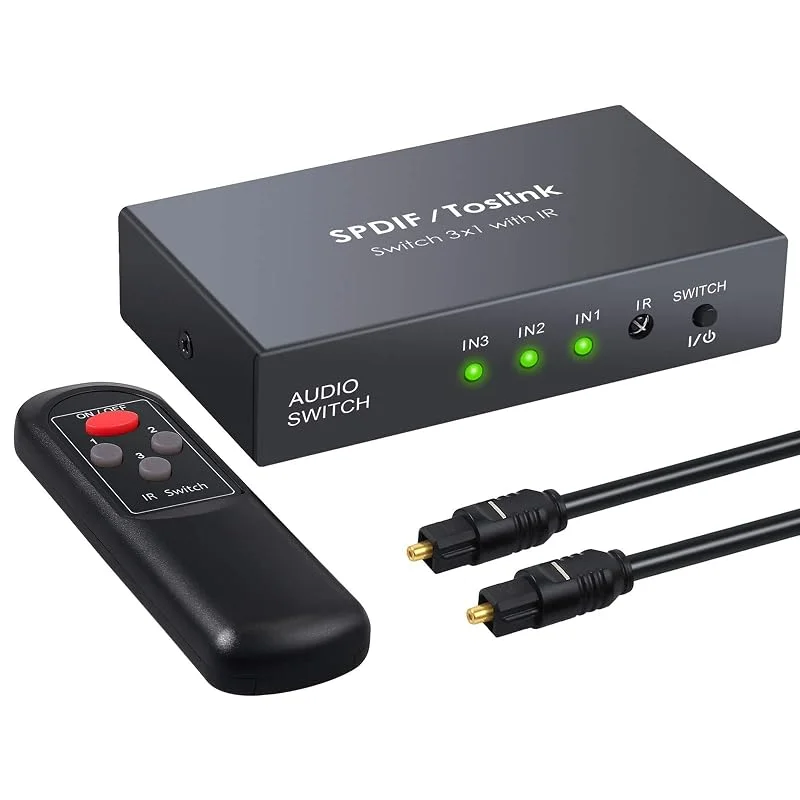 LiNKFOR 3x1 optisk digital ljudbrytare SPDIF Toslink-omkopplaren med infraröd fjärrkontroll stöder DTS Dolby-AC3 PCM2.0 - med optisk kabel — TV och streaming
