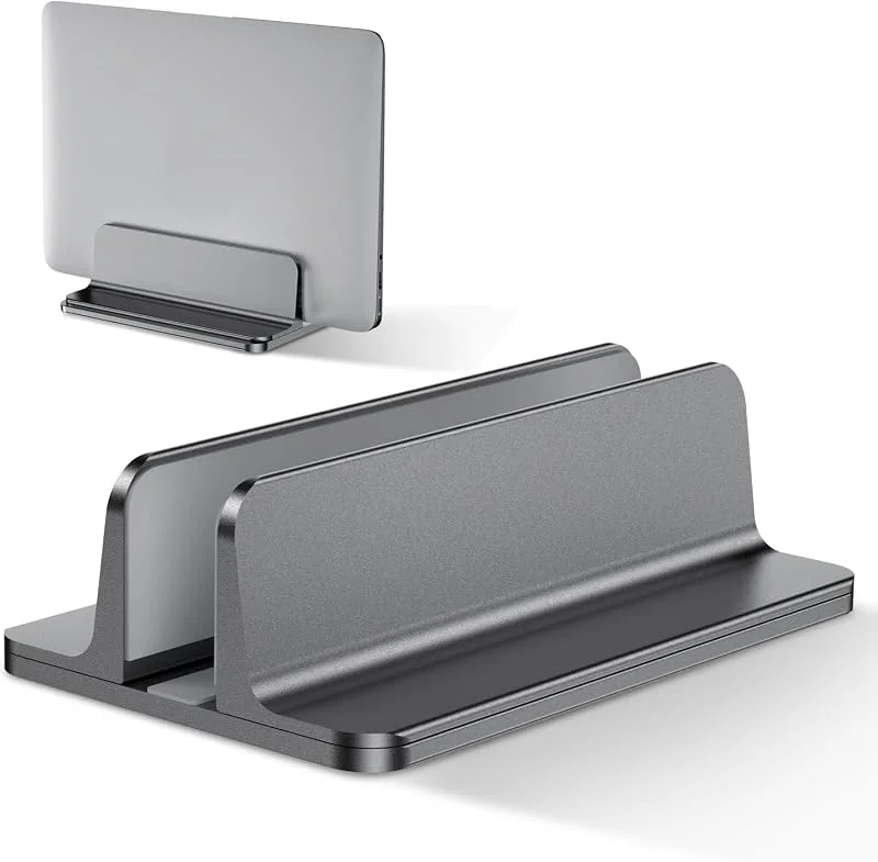 vertikal laptopstativhållare, laptopstativ, aluminiumplatsbesparande laptophållare kompatibel med MacBook Pro, Air, iPad, Samsung, Huawei, Surface, Dell, HP, Lenovo och andra, grå — Datortillbehör
