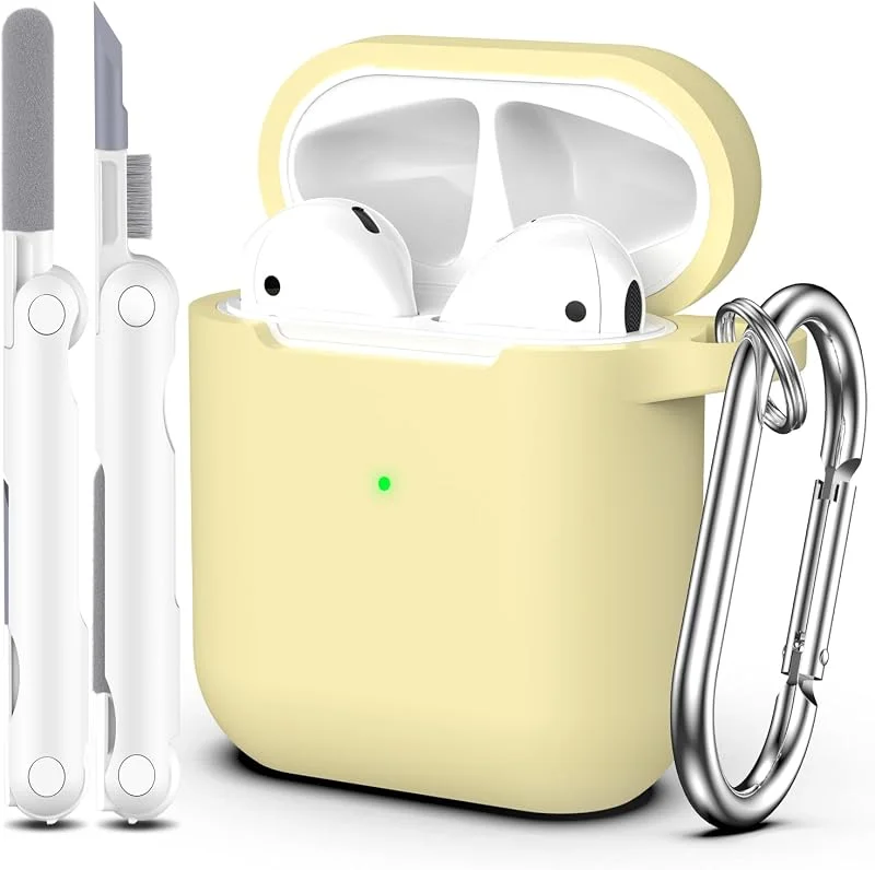 for AirPods Fodral, Militärklassad anti-fall mjuk silikon stötdämpande skydd för AirPods 2&1 Generation Fodral Skin Touch med nyckelring och rengöringskit, gul — Mobil och surfplatta