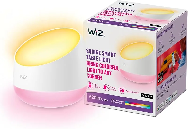 WiZ Squire bordslampa - Smart LED belysning (WiFi och Bluetooth), 9W, 2200-6500 Kelvin, Dimbar i kallvitt till varmvitt + 16 miljoner färger, accentbelysning — Smart belysning