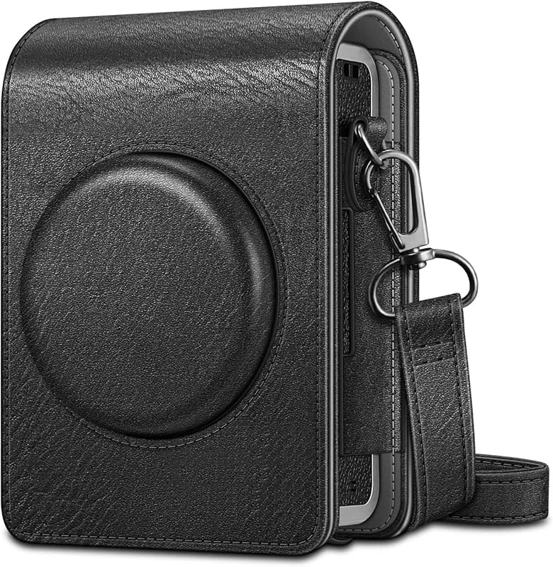 Fintie skyddsfodral för Fujifilm Instax Mini EVO-kamera – premium vegan läderväska skydd med avtagbar justerbar rem, Vintagesvart, Skyddande hölje — Portabel digital och ljud