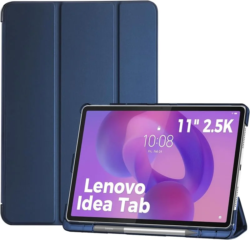 ProCase Fodral för Lenovo Idea Tab 11 tum 2025 TB-336ZU, TB-336FU, foliofodral med pennhållare, tunt skyddsfodral med trippelställ och genomskinlig baksida - marinblå — Mobil och surfplatta