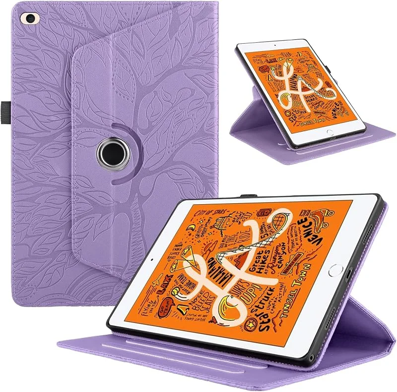 Surfplattefodral för iPad 7, 9 tum PU-läder 360° roterbart multivinkelfodral iPad Mini 5 2019, Mini 4, 3, 2, 1 träd flip fodral med bil sömn, väckningsfunktion, stativ, skyddsfodral för mini 7, 9 — Mobil och surfplatta