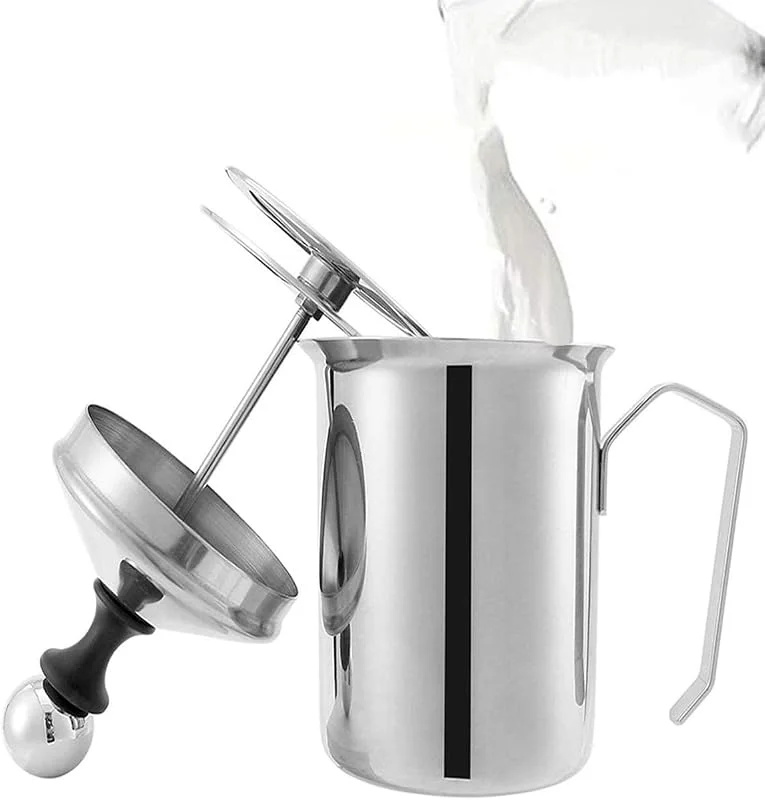 800 ml rostfritt stål mjölkskummare handpump kräm för varm choklad kaffe latte cappuccino — Kök & Hushåll