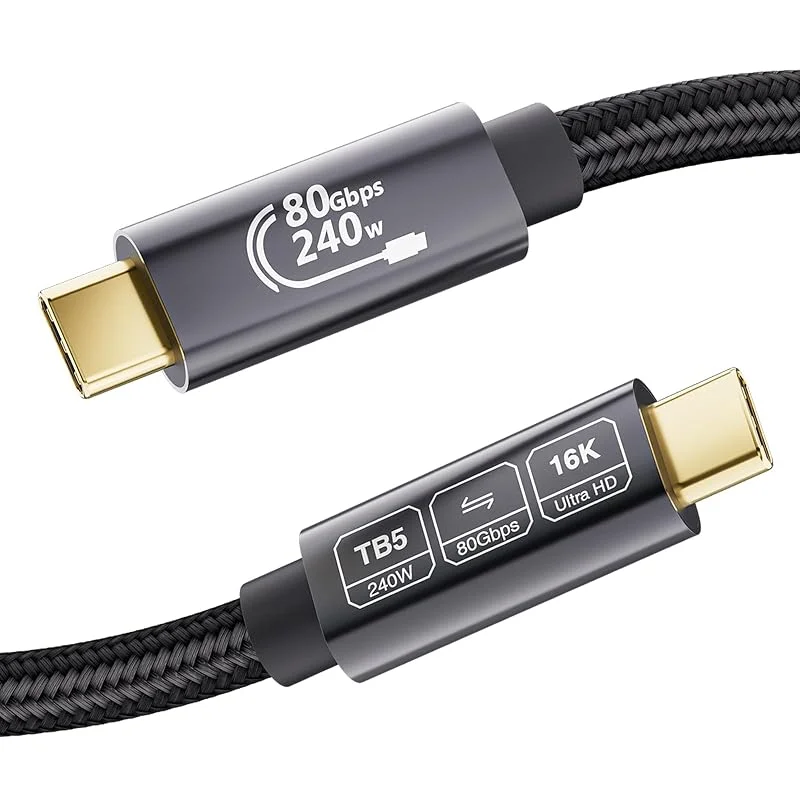 USB C 80Gbps Thunderbolt 5-kabel 2m, enkelriktad bandbredd upp till 120Gbps, Stödjer 240W 5A laddningseffekt, Video 16K@30Hz 8K@60Hz, 12-bitars färgdjup för Thunderbolt 4, USB 4, SSD, eGPU, Laptop — Mobil och surfplatta