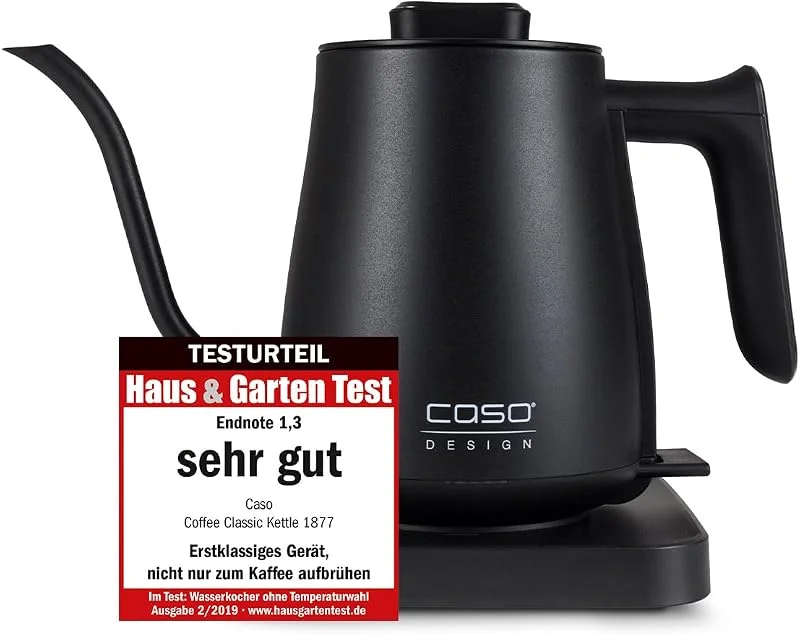 CASO Coffee Classic Kettle – elektrisk vattenkokare, högkvalitativ matt svart design med böjd vattenpip, interiör i rostfritt stål, perfekt för te- och kaffeberedning — Kök & Hushåll