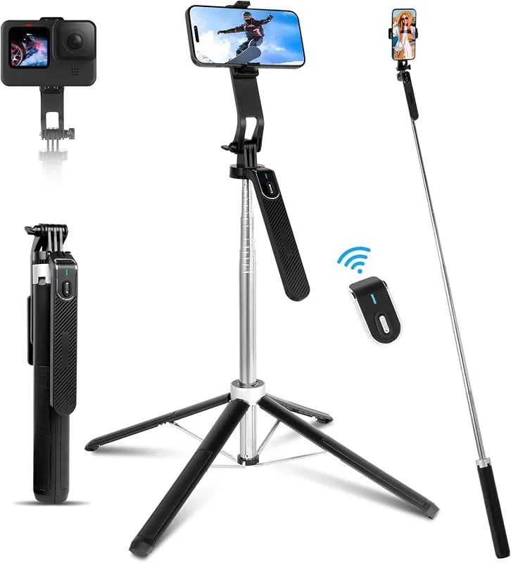 Romon 180 cm Selfie-pinne, Selfie Stick Quad Tripod, 360° vridbart förlängningsstöd med kompatibel med iPhone Android-telefon, kamera — Mobil och surfplatta