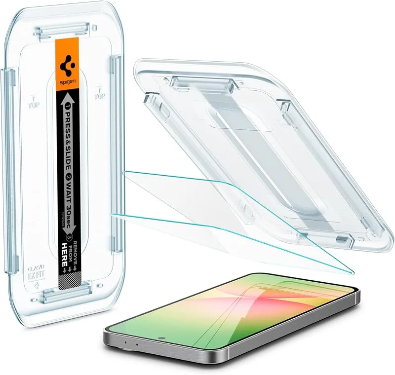 Spigen Glas.tR EZ Fit Skärmskydd kompatibel med Samsung Galaxy A56 5G, Galaxy S24 FE, 2 Stycken, med Sjabloon voor Installatiem, Kristallklart, Case friendly, 9H härdat glas — Mobil och surfplatta
