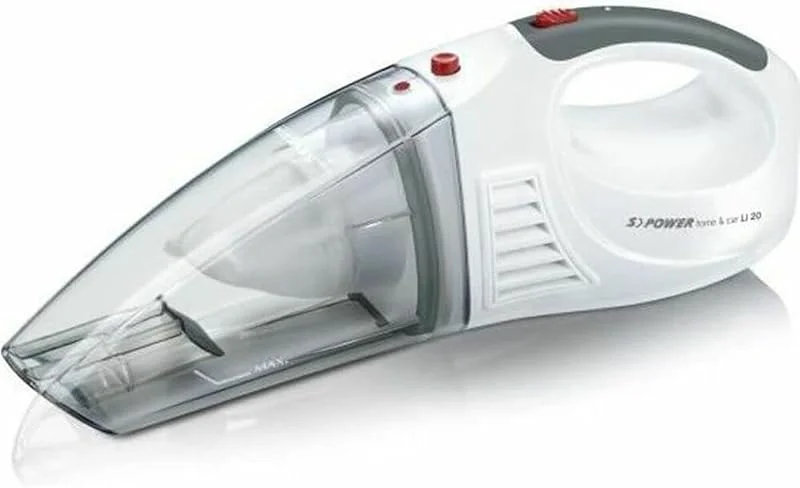 SEVERIN 3-i-1 sladdlös handdammsugare S'POWER home & car Li 20, handdammsugare våt, torr med kraftfullt 7, 4V Li-ion-batteri, bildammsugare inkl. 12V-bilsladdningskabel, vit, röd, HV 7144 — Hushållselektronik