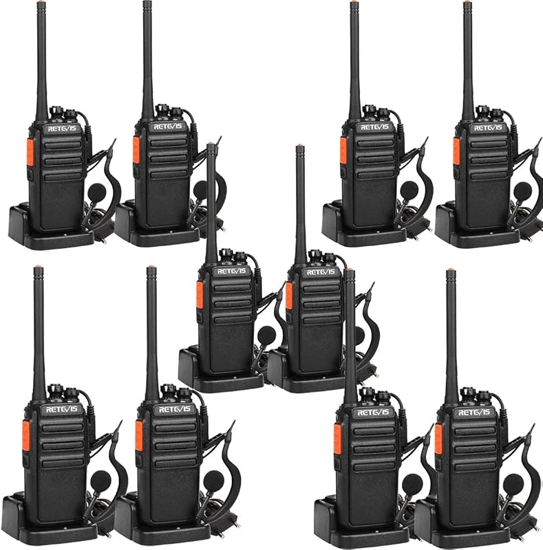 Retevis RT24 Walkie Talkie, Radioapparat för vuxna, PMR446 radioapparater, licens, 16 kanaler, CTCSS, DCS, walkie-talkie med headset för handeln, skola (10 stycken, svart) — Portabel digital och ljud