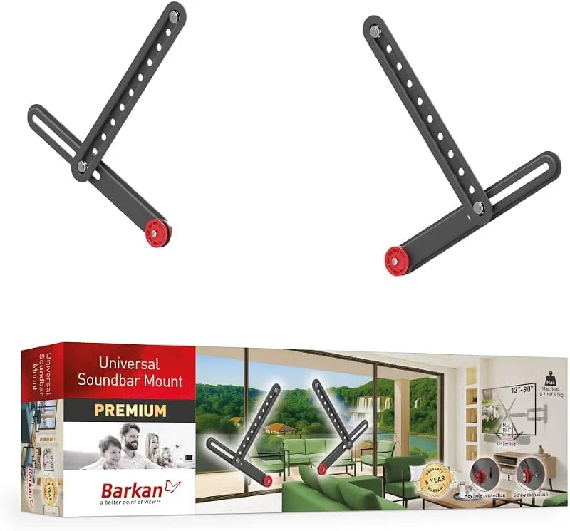 Barkan Universal Soundbar-fäste, justerbart fäste för montering ovanför eller under TV:n, storlekar 33-80 cm, passar de flesta ljudstänger upp till 6, 4 kg, enkel montering svart — Hörlurar och ljud
