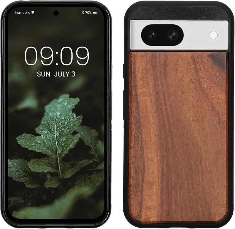 kwmobile Äkta träfodral kompatibelt med Google Pixel 8a fodral – hårt träskydd med TPU-stötfångare – vintage brun, brun — Mobil och surfplatta