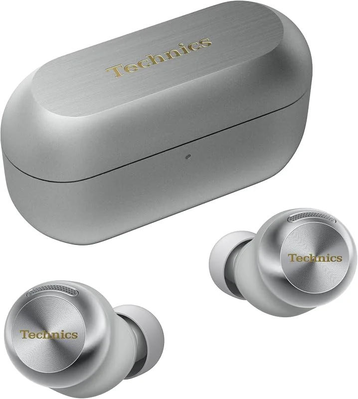 Technics EAH-AZ100E-S trådlösa öronsnäckor med brusreducering, Bluetooth med flera punkter, röstfokus AI, bekväma in-ear-hörlurar, silver — Hörlurar och ljud