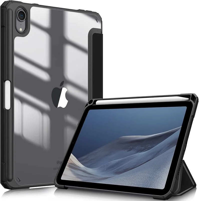 FINTIE Fodral kompatibelt med iPad Mini 2021 6:e generationen 8, 3" - [Pencil förvaring] Lätt tunt fodral transparent bakre skydd klart stötskydd standby, väckarklocka, svart — Mobil och surfplatta