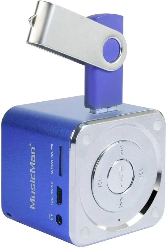 MusicMan Mini Soundstation Bärbar Högtalare - MP3-spelare, USB, MicroSD-kortstöd, 5 timmars speltid Uppladdningsbart batteri - Perfekt för resor (Blå) — Portabel digital och ljud