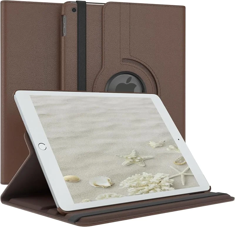 EAZY CASE - Fodral för surfplatta iPad 10, 2" (2019, 2020, 2021) Skyddsfodral 10, 2 tum Rotationsfodral för att ställa den upp Vändbart fodral 360° roterbart med ståfunktion Fodral Konstläder Brun — Mobil och surfplatta