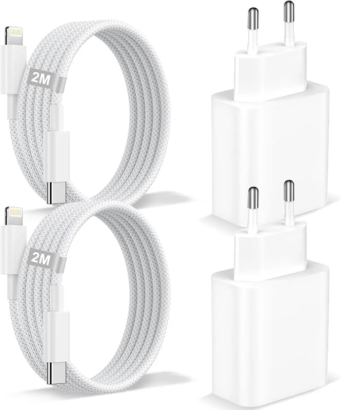 Snabb laddare för i-Phone, 20 W, 2-pack, 2 m USB-C till Lightning-kabel [MFi-certifierad] med snabbladdare, USB-C-kontakt, PD-kompatibel, snabb Apple-laddare för i-Phone 14, 13, 12, 11 Pro Max, XS, X, 8, 7, 6, iPad — Mobil och surfplatta