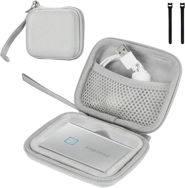 ProCase Fodral för Samsung T7, T7 Touch bärbar SSD, 2 fästen SM-skyddskåpa Extern hårddisk 250 GB, 500 GB, 1 TB och 2 TB, stötskyddad med nätaggregat för tillbehör — Hårvård
