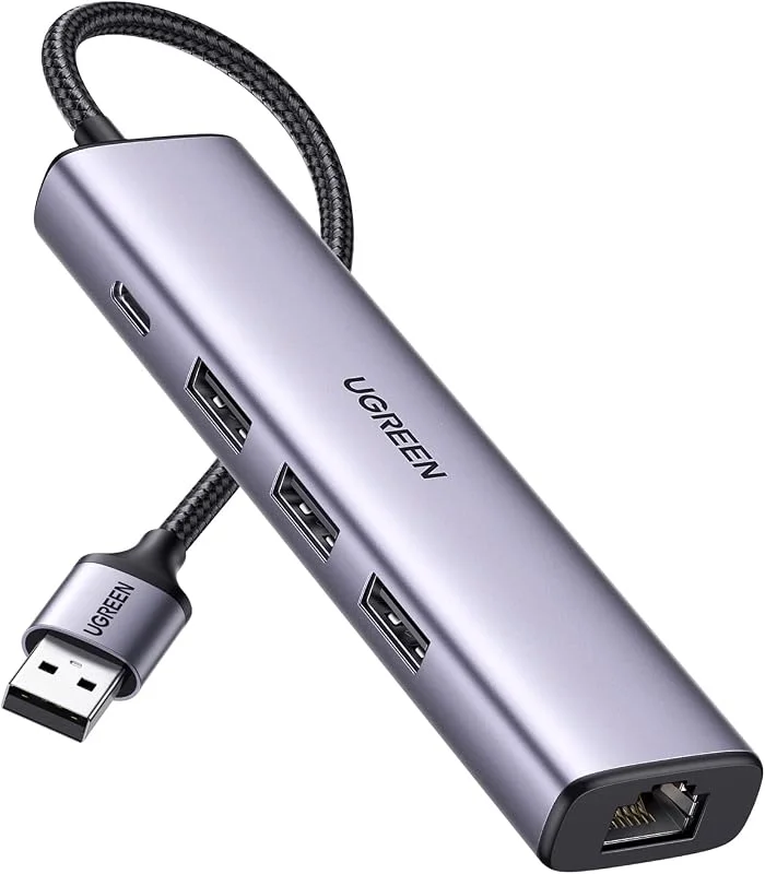 UGREEN USB 3.0 RJ45 Ethernet Adapter Flätad Kabel 1000 Mbps med 3 USB 3.0 Portar USB Hub, Kompatibel med Windows 11 Mac OS etc (Aluminium) — Laddning och kablar