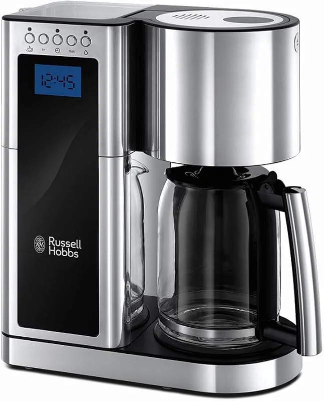 Russell Hobbs kaffebryggare, rostfritt stål, digital timerfunktion, upp till 10 koppar, 1.25l glaskanna, 1600W, ECBC-godkänd, automatisk avstängning, filterkaffe, Elegance 23370-56 — Kök & Hushåll