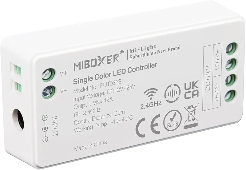 LIGHTEU®, Milight Miboxer 2.4GHz enfärgad dimmer LED-remskontroll DC12V, 24V utgång Max.12A, FUT036S — Smart belysning