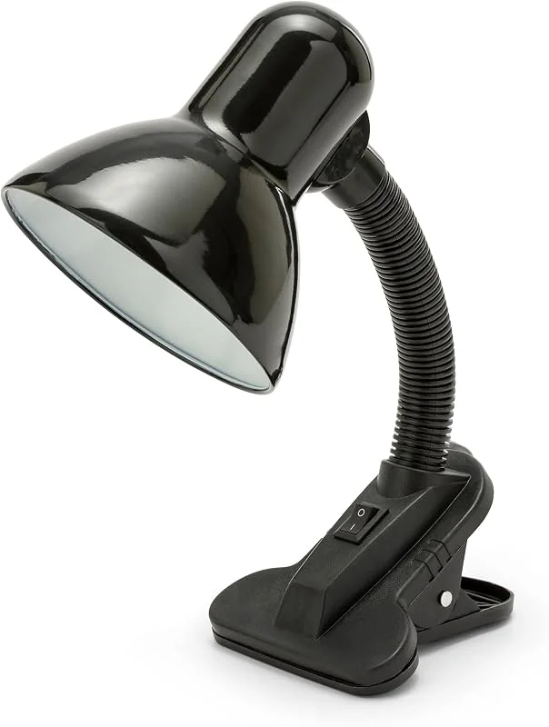 Velamp lampa med klämma, E27 lamphållare, LED kompatibel, flexibel arm, med kabel och strömbrytare, för babyrum, skrivbord, kontor, metall, 6 W, svart — Hushållselektronik