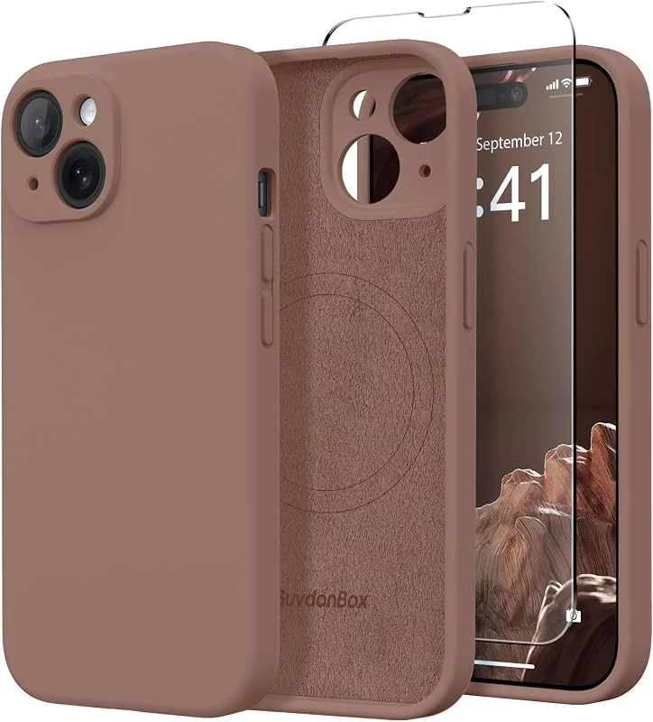 SuydanBox magnetisk för iPhone 13-fodral, [fullständigt kameraskydd] [skärmskydd] silikon stöttåligt skyddande telefonfodral för iPhone 13 6, 1 tum, brun — Mobil och surfplatta