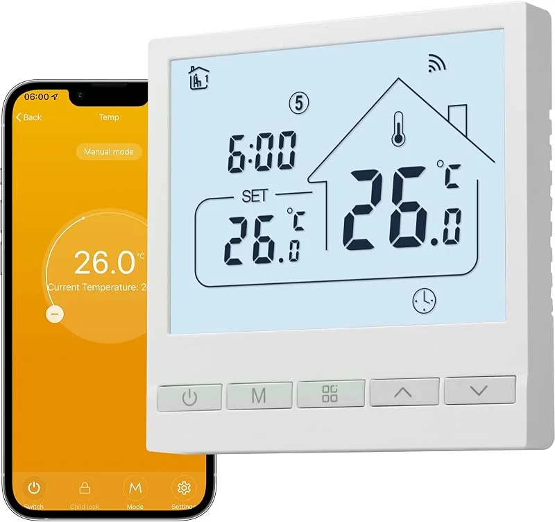 Beok Tuya Smart termostat uppvärmningstermostat rumstermostat Wifi vägg smart termostat för vattenuppvärmning golvvärme kompatibel Alexa, Google 3A TOL47WIFI-WP — Smarta hem
