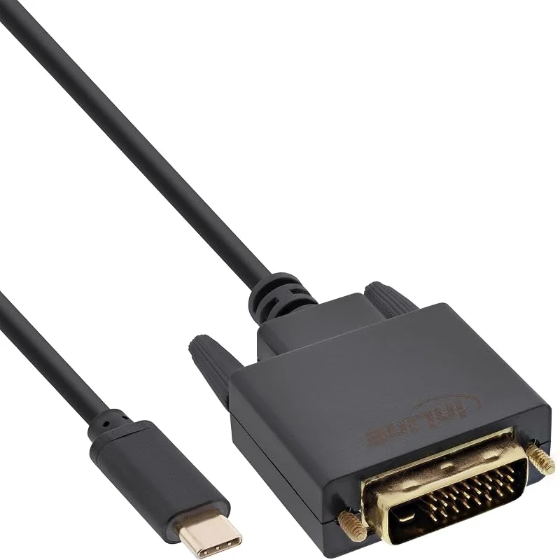 InLine 64132 USB-skärmkabel, USB typ-C kontakt till DVI-kontakt (DP gammalmode), svart, 2 m — Datortillbehör