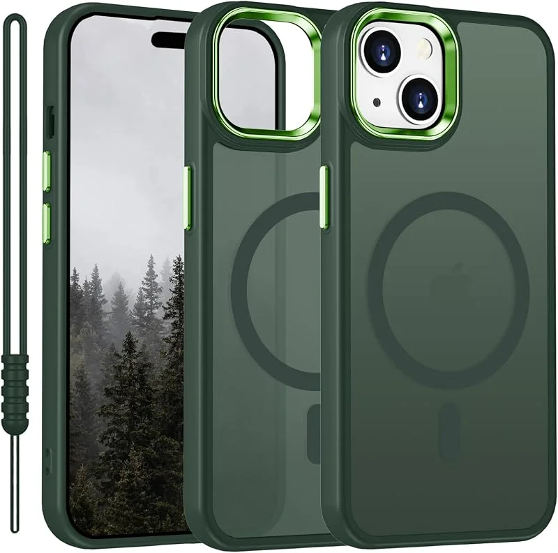 YUANDMI för iPhone 14 Fodral Kompatibel med MagSafe, Mobiltelefonskal för iPhone 14, 13 Magnetiskt Lätt Tunt Matt Touch, Halkfritt Reptåligt Skydd Stöttåligt Fodral Matt Grön — Mobil och surfplatta