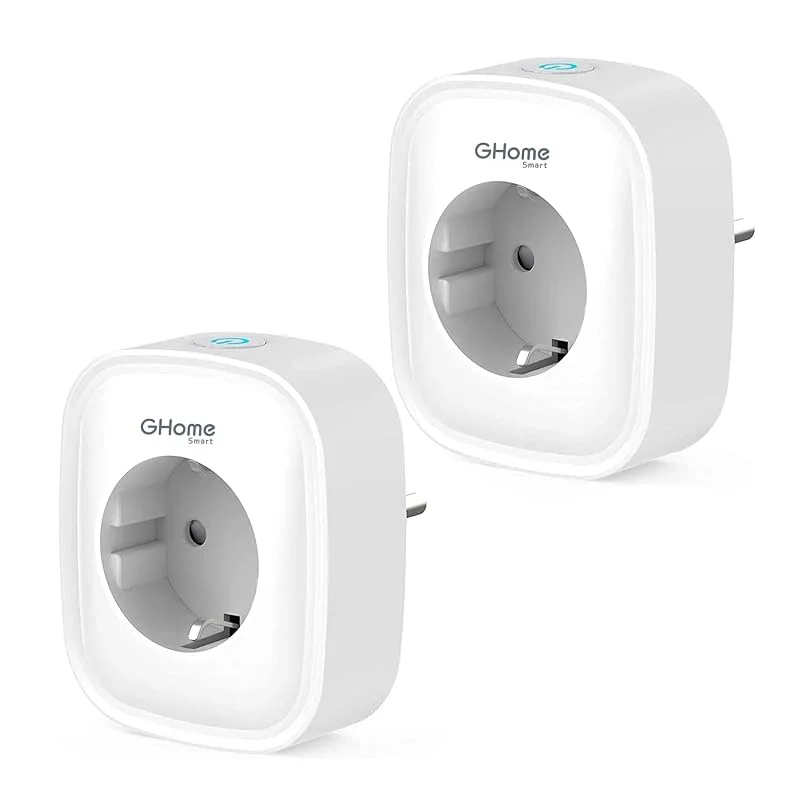 GHome Smart Wlan-uttag 16 A, Alexa uttag 2 pack, smart hemkontakt kompatibel med Alexa Google Home, appfjärrkontroll, strömmätning röststyrning timer, endast till 2, 4 GHz WiFi, vit — Smarta hem