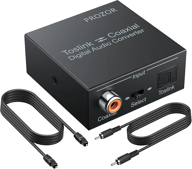 PROZOR Digital koaxial till optisk SPDIF Toslink-omvandlare digital ljudkonverterare stöder DTS, Dolby-AC3 192KHz tvåvägad digital ljudsplitter med optisk kabel för Apple TV PS4 Xbox — TV och streaming