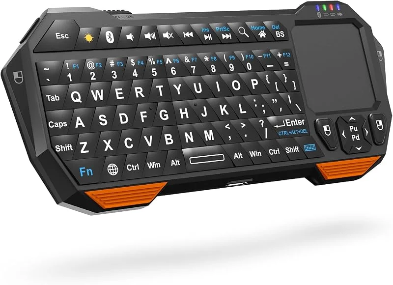 Fosmon Mini Bluetooth Tangentbord med Pekplatta (QWERTY) USB-C Laddning - För Smart TV, Chromecast, Android Box, Apple TV, Smartphone, Surfplatta, PS5, Gaming, HTPC, IPTVVR-glasögon — Datortillbehör