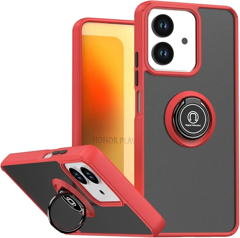 XINYEXIN Fodral för Honor X5C Plus, ringhållare fodral, TPU PC genomskinlig anti-repor stötsäkert skyddsfodral - röd — Mobil och surfplatta