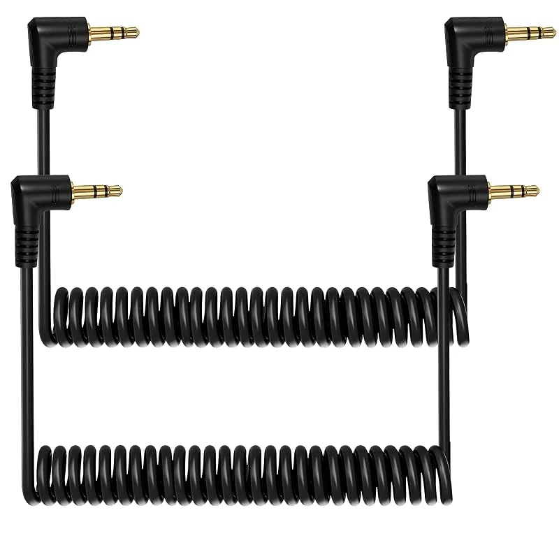 3, 5 mm ljudkabel, 2-pack 50 cm mini lindad 3, 5 mm hörlurskabel, 90 grader 1, 8 tum 3, 5 mm TRS-uttag hane till hane stereo aux ljud lindad sladd (upp till 50 cm) — Hörlurar och ljud