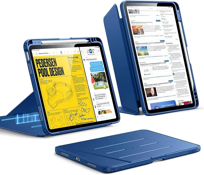 ESR Fodral för iPad Air 11 tum M4, M3, M2 (2026, 2025, 2024), iPad Air 5a, 4:e gen (2022, 2020), fodral med vertikalt stativ, flera vinklar, ultrastabilt med hållare för Pencil, Flip-serien, blå — Mobil och surfplatta