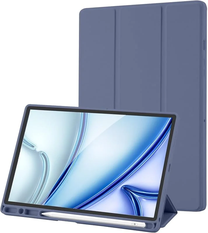 Fodral för surfplatta Samsung Galaxy Tab A8 10, 5 tum 2021 (SM-X205, SM-X200), flexibel TPU baksida med trippelvikstöd, automatisk upphängning, väckning, (blå grå).. — Mobil och surfplatta