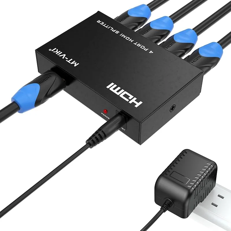 MT-VIKI 4K HDMI-splitter 1 i 4 ut samtidigt HDMI-splitter 4 bildskärmar spegel HDMI-distributör 1 i 4 ut stöder 4K HD-bildskärmar HDCP1.4 med DC-strömförsörjning 30 m långdistansöverföring — TV och streaming