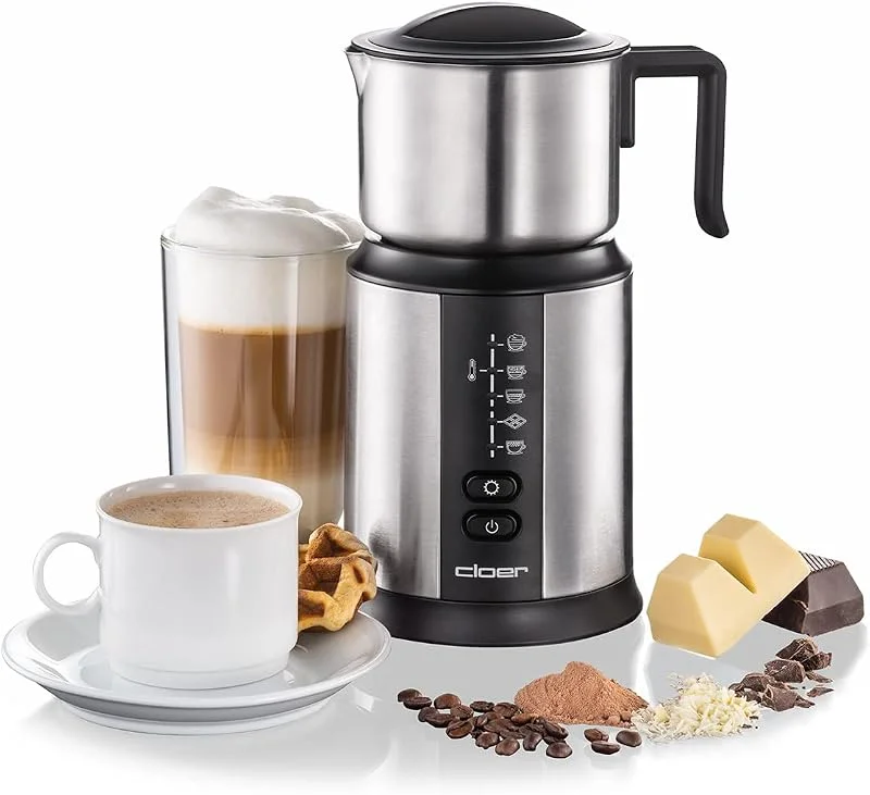 Cloer 7789 Induktions Mjölkskummare XL800, 600 ml mjölkskum, 500 ml varm choklad, 800 ml behållare, elektroniskt styrd, 500W, magnetisk skumspole, rostfri kanna kan diskas i diskmaskin — Kök & Hushåll