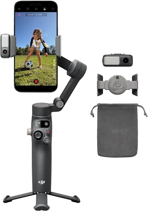 DJI Osmo Mobile 8 Gimbal-Stabilisator für Smartphones, Natives AI-Tracking mit Audio und Beleuchtung, 360°-Schwenkrotation, Verlängerungsstab & Stativ integriert, 10 Std. Akku — Mobil och surfplatta