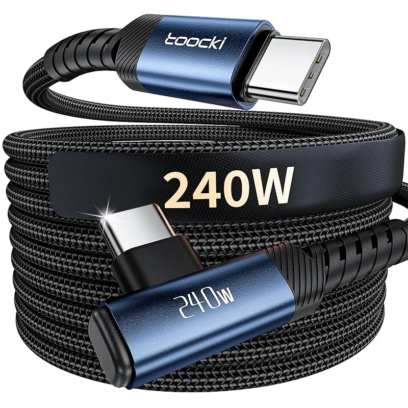 toocki 240W USB C till USB C-kabel 3M, PD3.1 Laddningskabel 90 Grader — Mobil och surfplatta