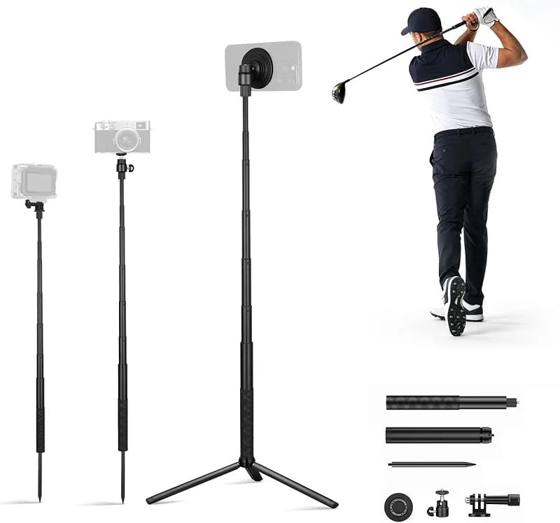 Selfie-pinne monopod golf swing record stativ, markmarkmarkspett träningshjälp och GoPro-adapter + 0, 6 cm skruv, magnetisk telefonhållare från — Mobil och surfplatta